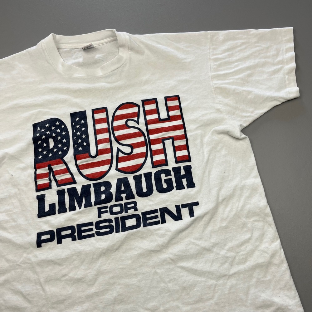 Fruit of the Loom T-Shirt Mens XL White Rush Limbaugh For President Vintage 90s